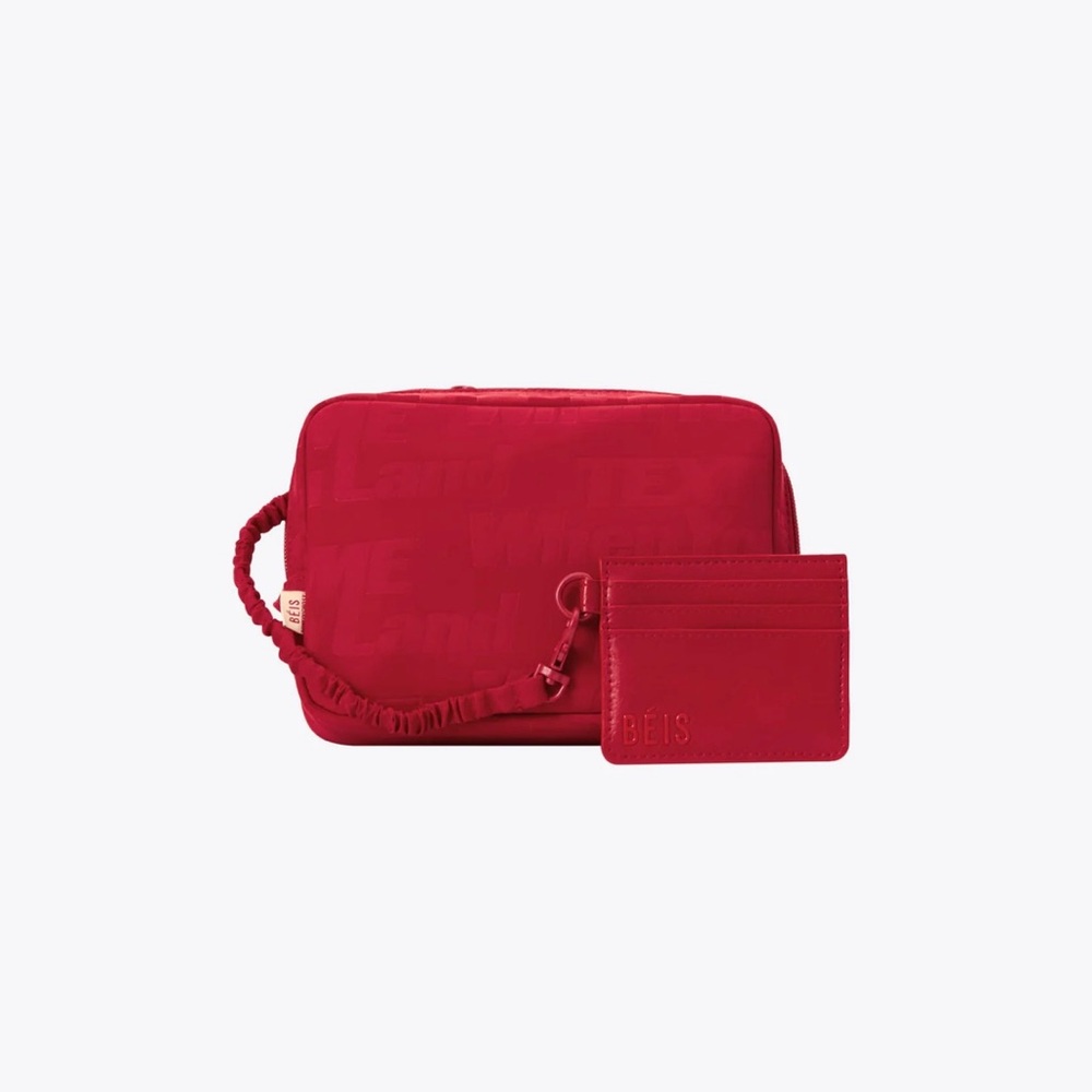 Text me in red Beis belt bag